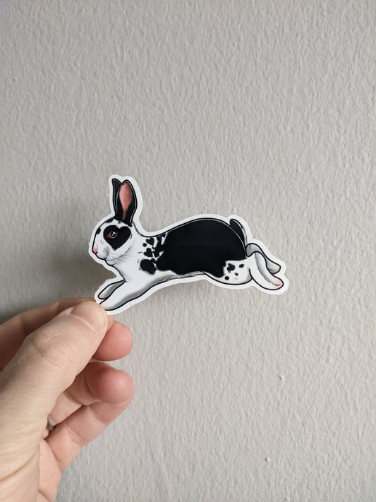 Black and white heart eye bunny sticker