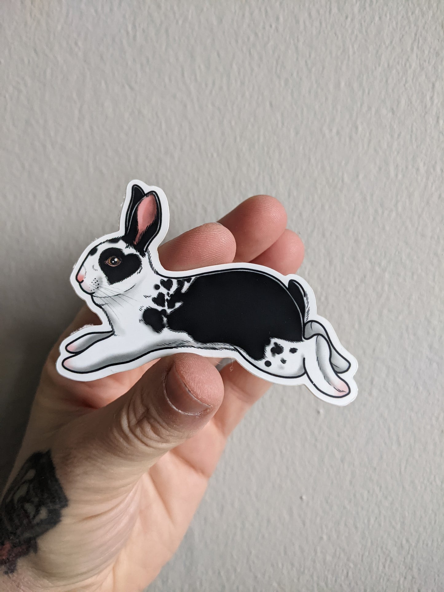 Black and white heart eye bunny sticker